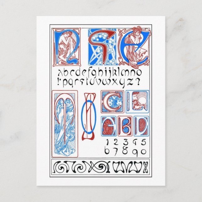 Postal Alfabetos de estilo Art Nouveau, Mucha (Anverso)