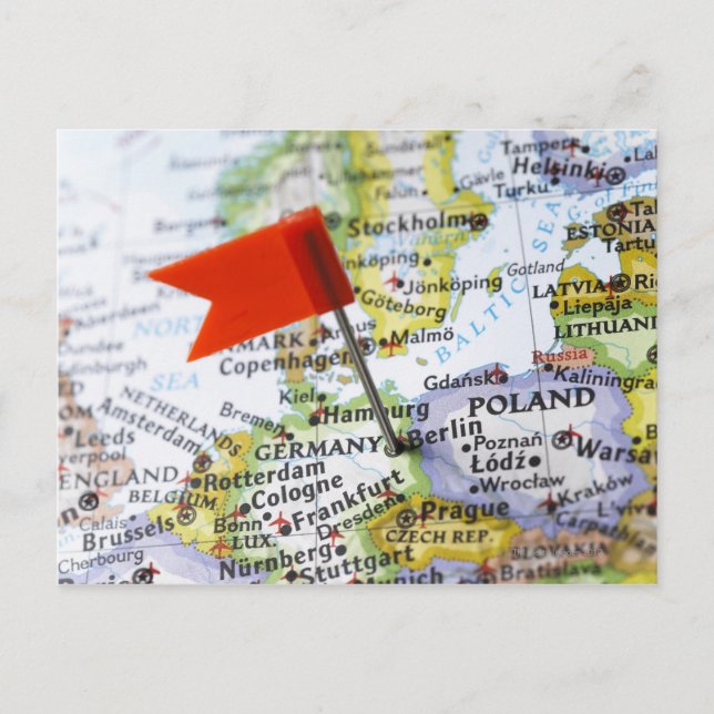 Postal Alfiler de mapa colocado en Berlín, Alemania en el (Anverso)