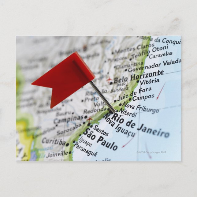 Postal Alfiler de mapa colocado en Río de Janeiro, Brasil (Anverso)
