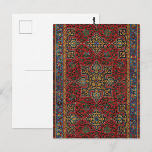Postal Alfombra Persa Vintage Patrón Rojo Azul Arabesco