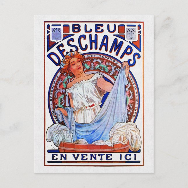 Postal Alfons Mucha 1897 Bleu Deschamps (Anverso)