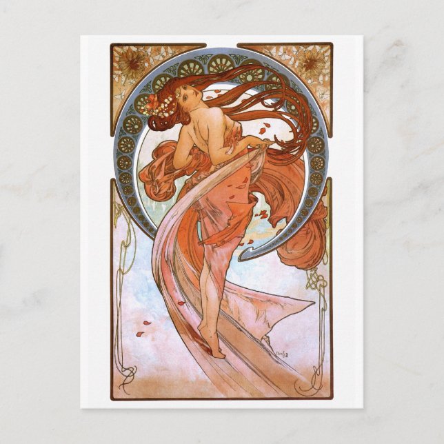 Postal Alfons Mucha: Danza (Anverso)