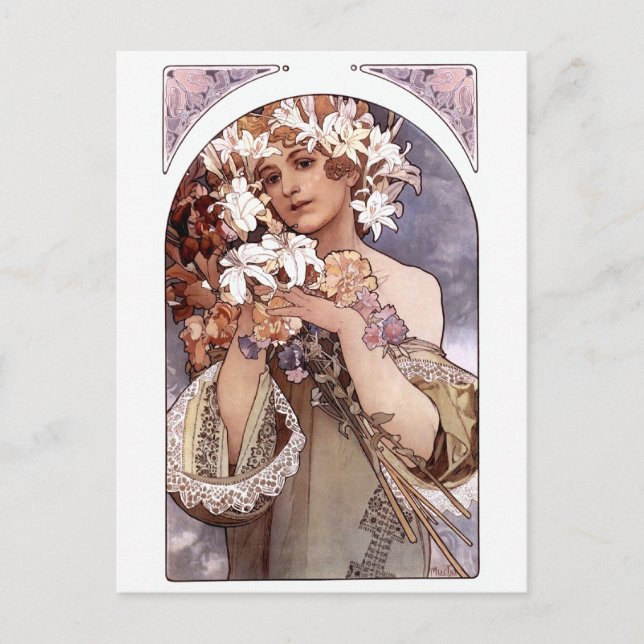 Postal Alfons Mucha: Flor (Anverso)