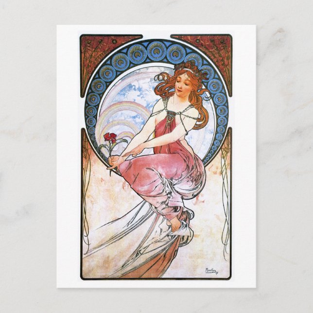 Postal Alfons Mucha: Musa de pintura (Anverso)