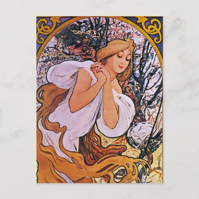 Postal Alfons Mucha por cuatro razones (Anverso)