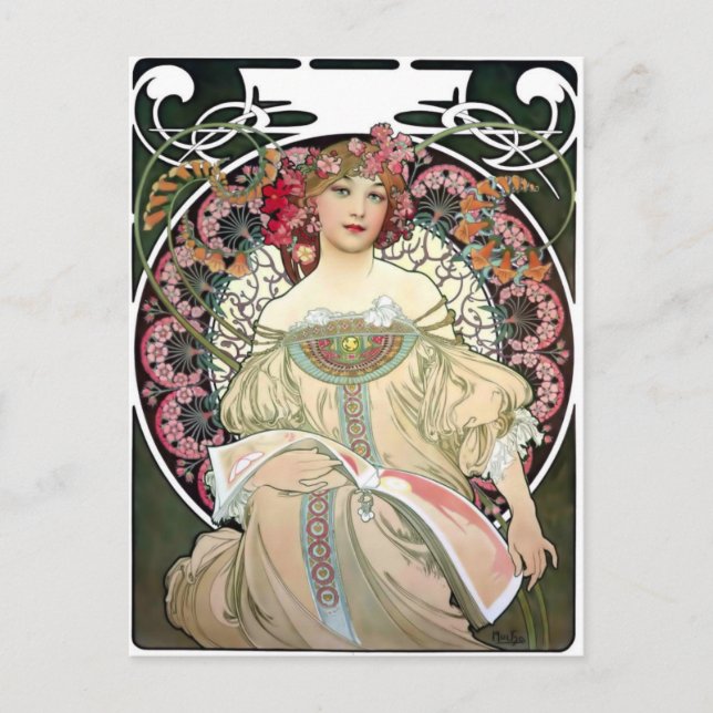 Postal Alfons Mucha Reverie 1897 (Anverso)