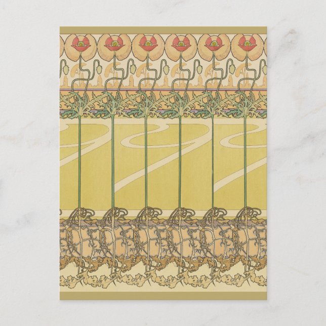 Postal Alfonse Mucha Poppies Art Nouveau Floral Wallpaper (Anverso)