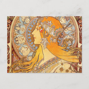 Postal Alfonse Mucha Zodiac Art Nouveau Mujer