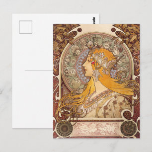 Postal Alfonse Mucha Zodiac Mujer Art Nouveau