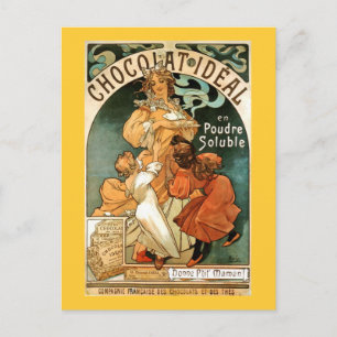 Postal Alfonso (Alfons) Mucha Chocolat Ideal