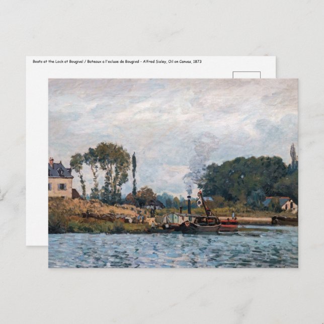 Postal Alfred Sisley - Barcos a la cerradura de Bougival (Anverso / Reverso)