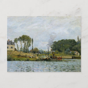 Postal Alfred Sisley   Barcos en la esclusa de Bougival