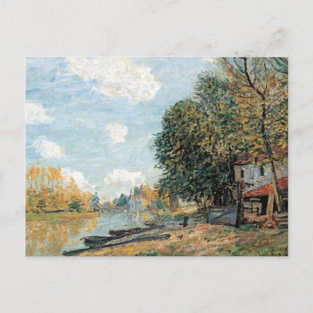 Postal Alfred Sisley Moret: Las orillas del río Loing (Anverso)