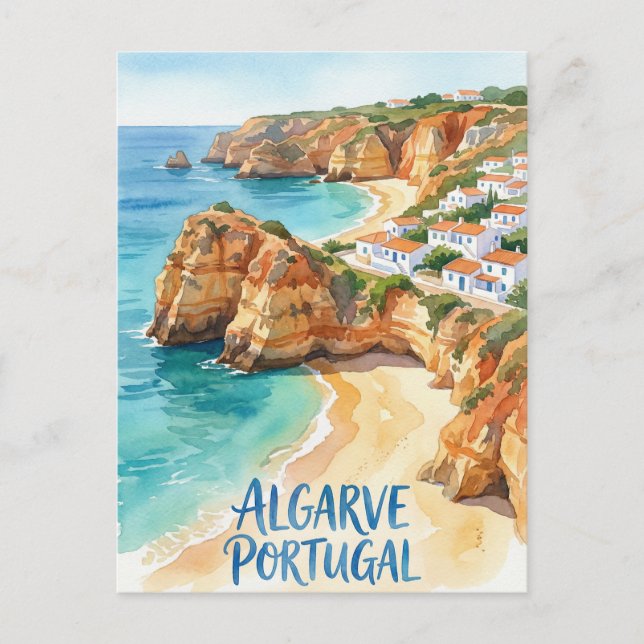 Postal Algarve Portugal acuarela (Anverso)