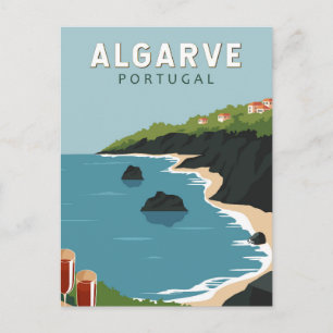 Postal Algarve Portugal Arte de Viaje Retro Vintage