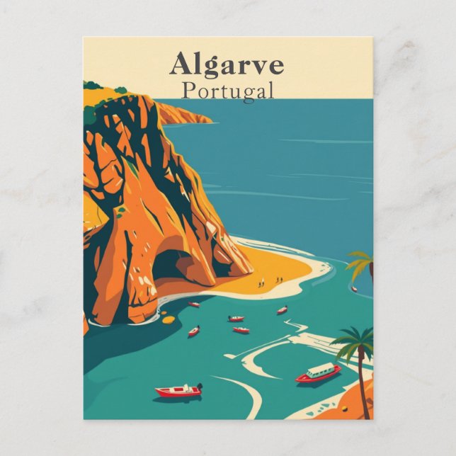 Postal Algarve, Portugal Europeo Retro Costero Arte (Anverso)