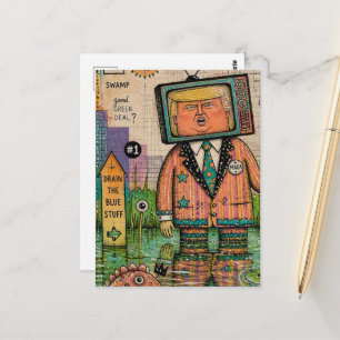 Postal Algas Collage Divertido de Medios Mixtos Antitrump