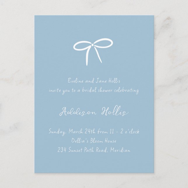 Postal Algo de ducha de novia azul Bow (Anverso)