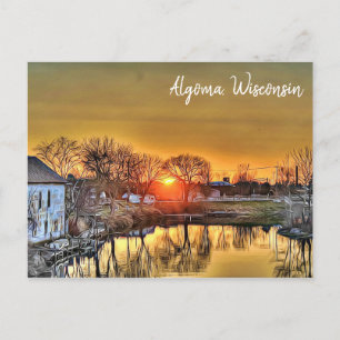 Postal Algoma, Wisconsin Sunset en el lago Postcard