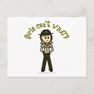 Postal Alguacil femenino ligero con uniforme marrón