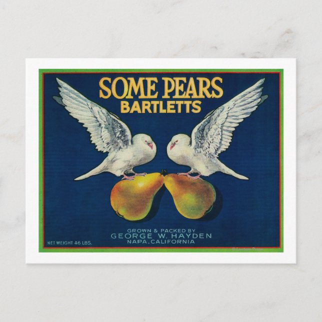 Postal Algunas Pears Pear Etiqueta De Tasa Napa, CA (Anverso)