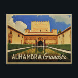 Postal Alhambra Granada España<br><div class="desc">Corte interior del Palacio Alhambra en Granada,  Andalucía,  España. Un nuevo gráfico de viajes vintage.</div>