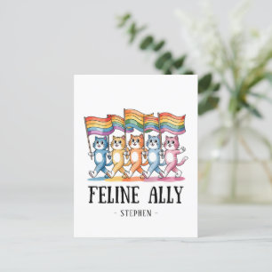 Postal Aliado felino - Gato arcoiris Orgullo LGBTQ