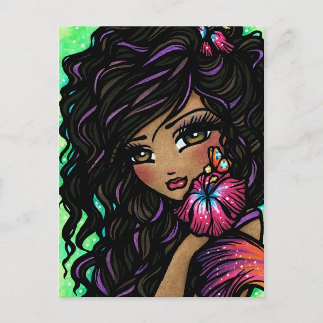 Postal "Aliah" Hibiscus Mermaid Fantasy Art Postcard (Anverso)