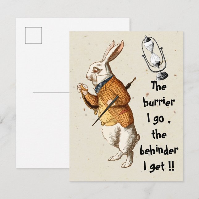 Postal Alice - Conejo Blanco - Reloj de Arena 1865 (Anverso / Reverso)