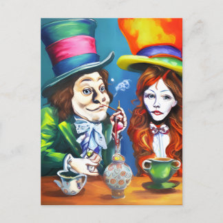 Postal Alice fuma cannabis con el sombrerero loco