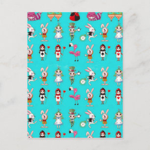 Postal Alice In Wonderland Cute Turquoise Blue Montaje