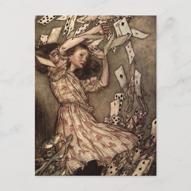 Postal Alice invadida por naipes (Anverso)