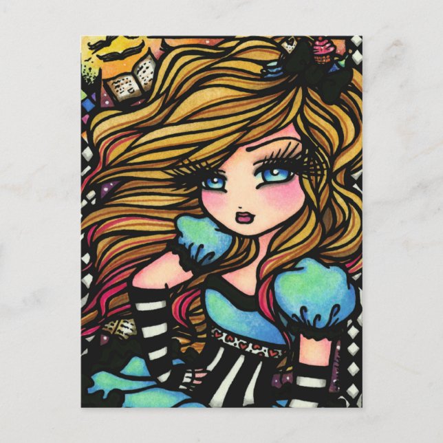 Postal Alice Wonderland Hearts Fairy Fantasy Art Chica (Anverso)