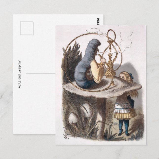 Postal ALICE y Caterpillar - Aventuras en el país de las  (Anverso / Reverso)