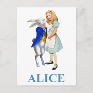 Postal Alice y el conejo blanco en Wonderland