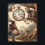 Postal Alice y el Gato de Cheshire: Fantasía Caprichosa d<br><div class="desc">Adéntrate en el encantador y caprichoso mundo de Las aventuras de Alicia en el país de las maravillas con esta cautivadora ilustración de Alicia encontrándose con el travieso Gato de Cheshire. Aquí, Alicia, adornada con un encantador atuendo ligeramente anacrónico y un sombrero de copa, mira hacia arriba al icónico gato...</div>