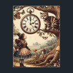 Postal Alice y el Gato de Cheshire: Fantasía Caprichosa d<br><div class="desc">Adéntrate en el encantador y caprichoso mundo de Las aventuras de Alicia en el país de las maravillas con esta cautivadora ilustración de Alicia encontrándose con el travieso Gato de Cheshire. Aquí, Alicia, adornada con un encantador atuendo ligeramente anacrónico y un sombrero de copa, mira hacia arriba al icónico gato...</div>