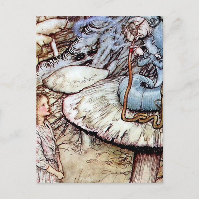 Postal “Alice y la oruga” de Arthur Rackham (Anverso)