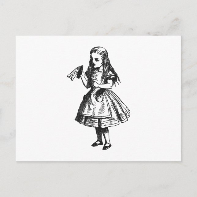 Postal Alicia con frasco "Beba conmigo" (Anverso)
