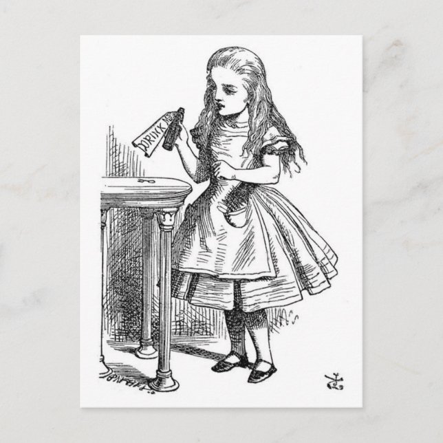 Postal Alicia con la "bebida yo" botella (Anverso)