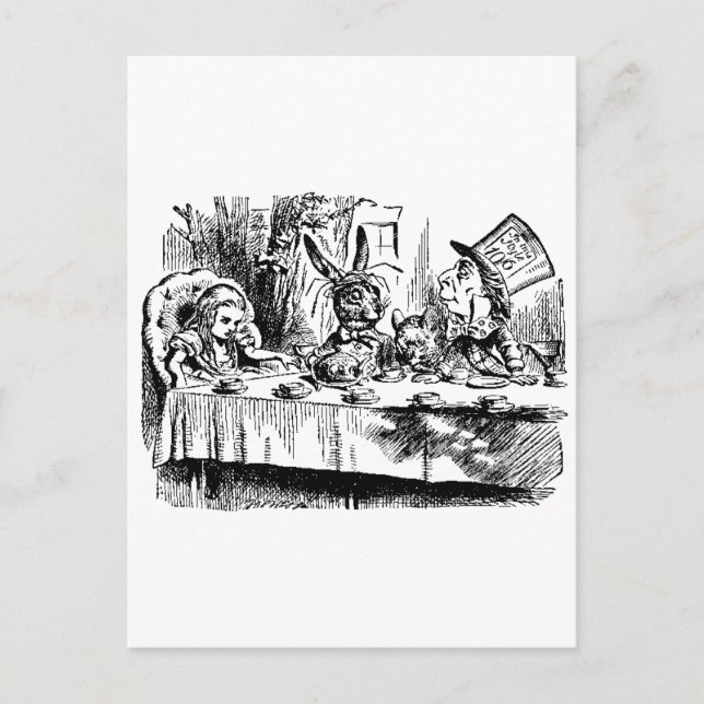 Postal Alicia, Conejo Blanco, Fiesta de Té (Anverso)