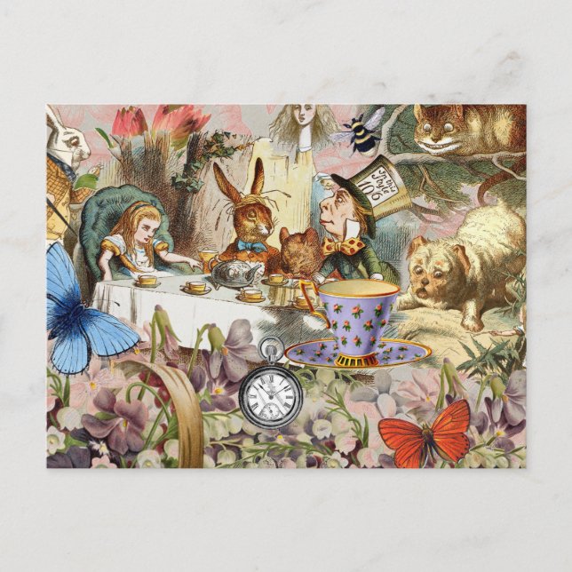 Postal Alicia en el arte Fiesta del té de las maravillas (Anverso)