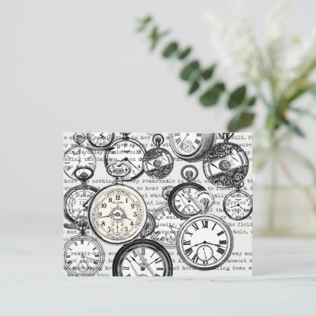 Postal Alicia en el país de las maravillas con el reloj d (Anverso de pie)
