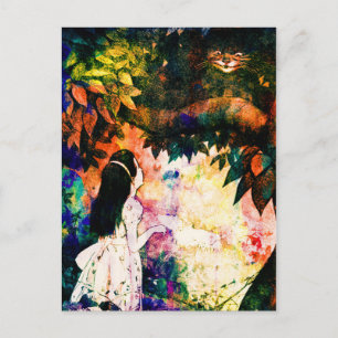 Postal Alicia en la acuarela del gato de Cheshire