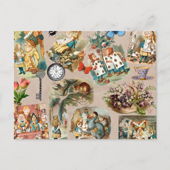 Postal Alicia en personajes del gato de Cheshire en el pa (Anverso)