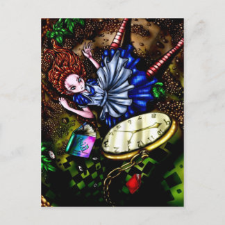 Postal Alicia por el agujero de conejo