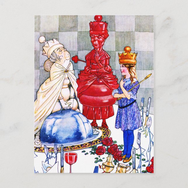 Postal Alicia Reina, la Reina Roja y la Reina Blanca (Anverso)