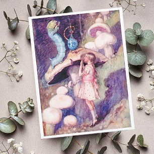 Postal Alicia vintage en el país de las maravillas