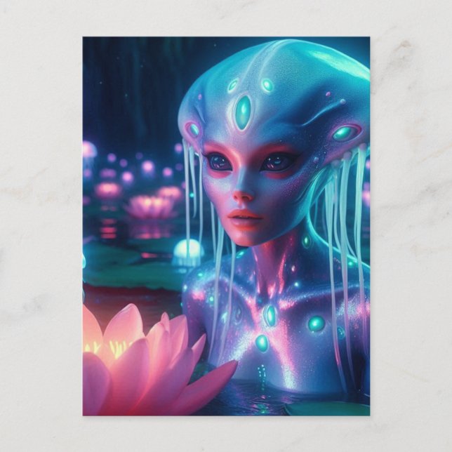 Postal Alien de natación bioluminiscente (Anverso)