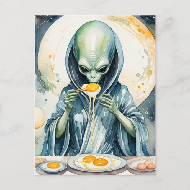 Postal Alien Eating Eggs (Anverso)